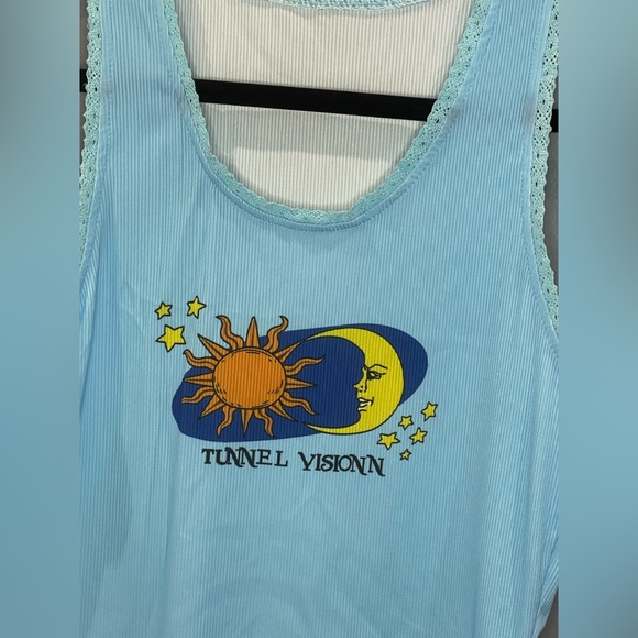 Baby Blue Graphic Print Tank top with Lace Trim - Picture 2 of 4